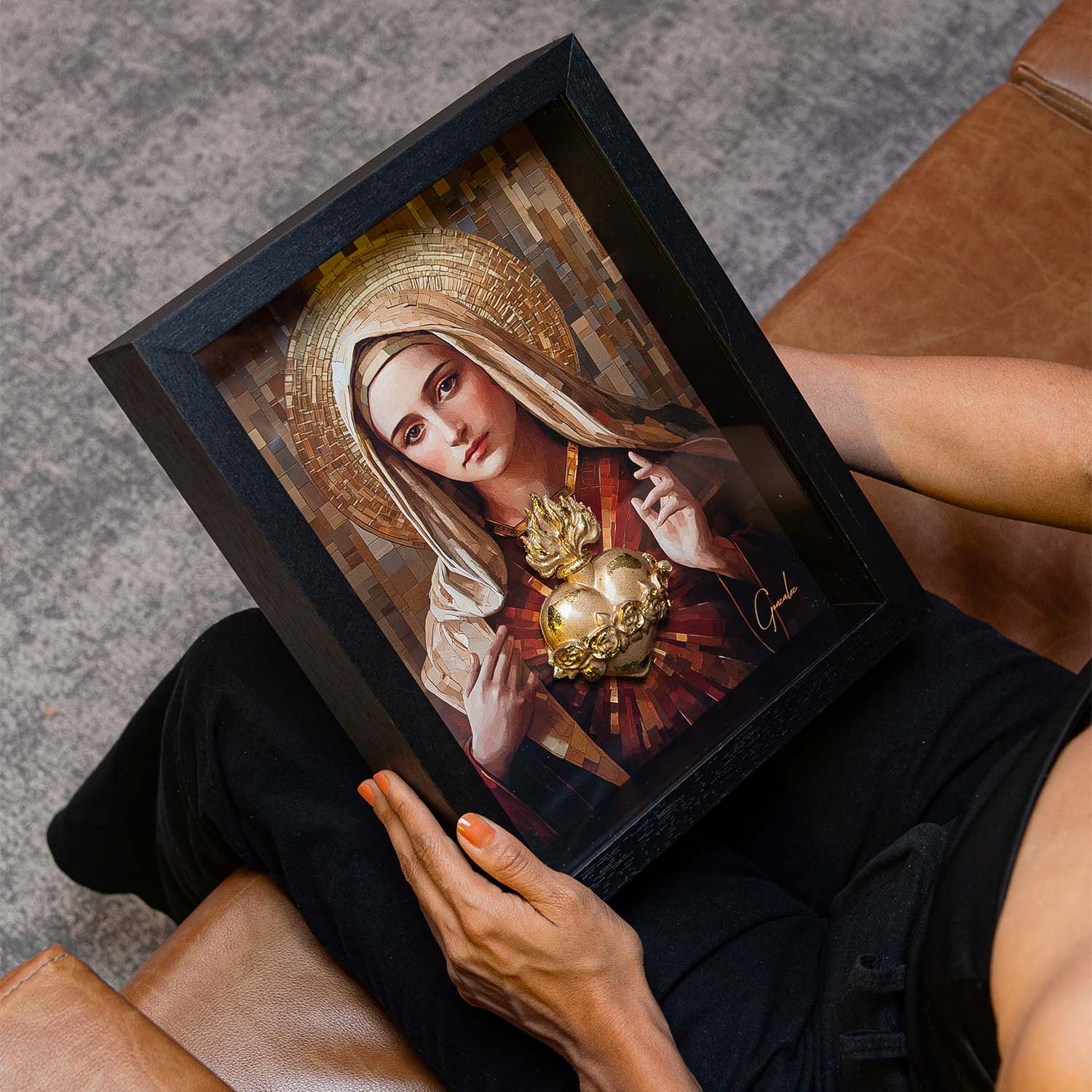 2 Cuadros "Corazones de Jesús y María"