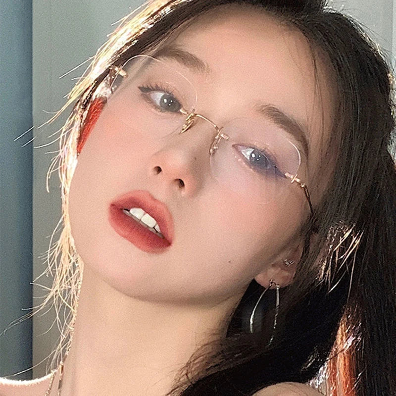 Gafas de sol Retro para mujer, lentes de sol con gradiente sin montura a la moda de diseñador de marca, lentes de corte sin marco, 2021