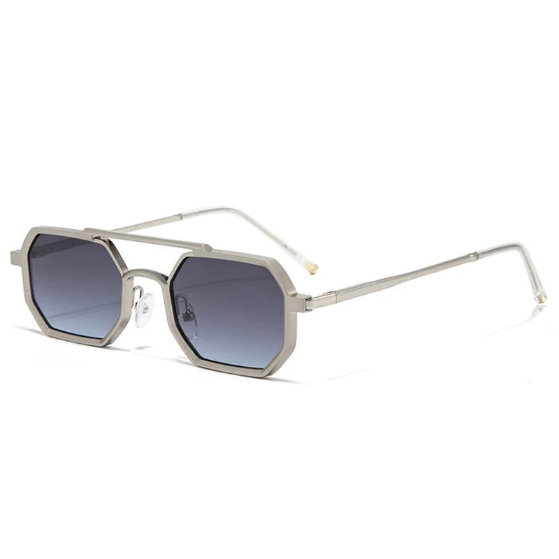 SHAUNA Retro doble puente hombres polígono pequeñas gafas de sol cuadradas moda claro océano gradiente lente gafas mujeres marco de Metal