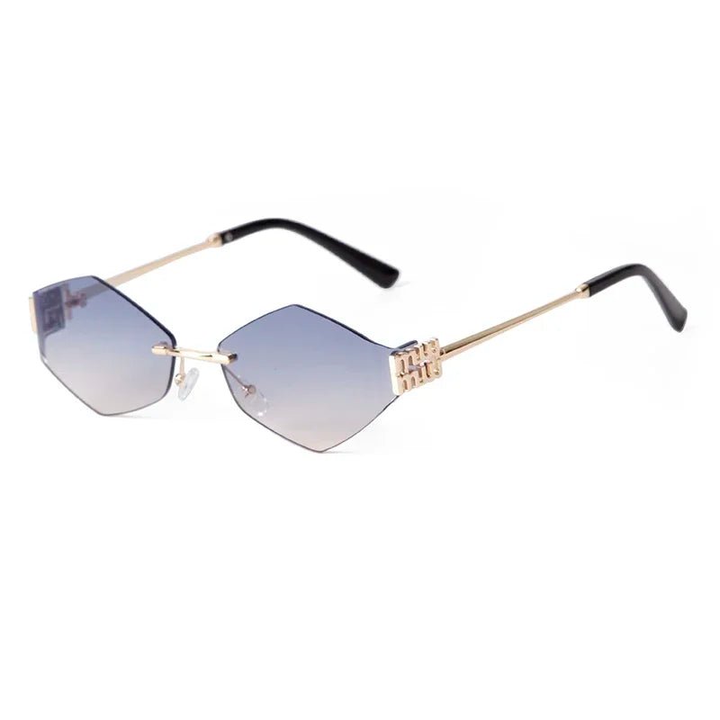STORY-gafas de sol hexagonales sin montura para hombre y mujer, lentes de sol sin marco de Metal, de diseñador de marca de lujo, a la moda, color azul, S8066A