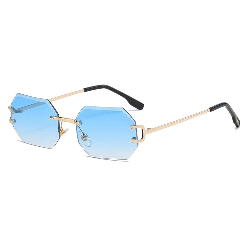Gafas de sol octagonales sin montura con borde de corte, gafas de sol de Metal a la moda, gafas de sol con foto modernas para hombres y mujeres transfronterizas