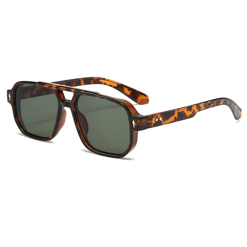 Gafas de sol cuadradas clásicas de doble puente para mujer y hombre, lentes transparentes a la moda con lentes oceánicos, remaches de tendencia, gafas de sol femeninas UV400