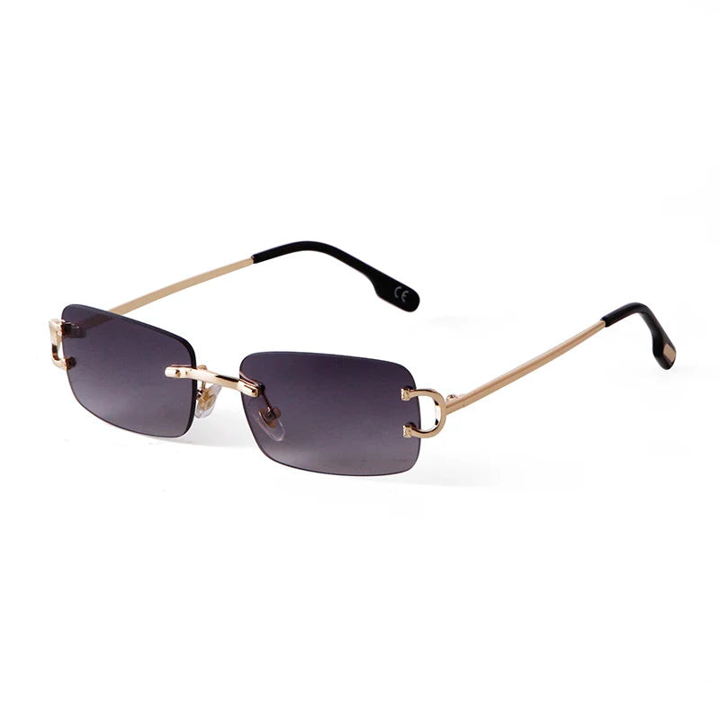 Gafas de sol rectangulares sin montura azules para hombre, diseño de marca 2025, gafas de sol cuadradas de Metal a la moda para dama, lentes degradados sin marco UV400