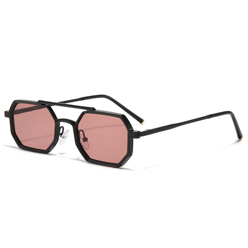SHAUNA Retro doble puente hombres polígono pequeñas gafas de sol cuadradas moda claro océano gradiente lente gafas mujeres marco de Metal
