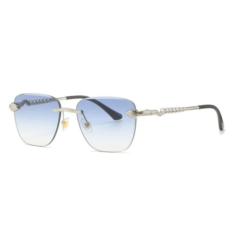 Gafas de sol cuadradas sin montura para hombre y mujer, lentes de sol cuadradas de diseñador de marca Vintage, a la moda, de lujo, de Metal y serpiente