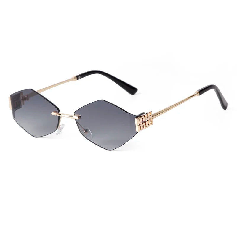 STORY-gafas de sol hexagonales sin montura para hombre y mujer, lentes de sol sin marco de Metal, de diseñador de marca de lujo, a la moda, color azul, S8066A