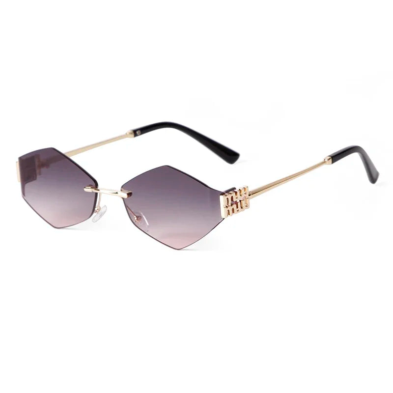 STORY-gafas de sol hexagonales sin montura para hombre y mujer, lentes de sol sin marco de Metal, de diseñador de marca de lujo, a la moda, color azul, S8066A