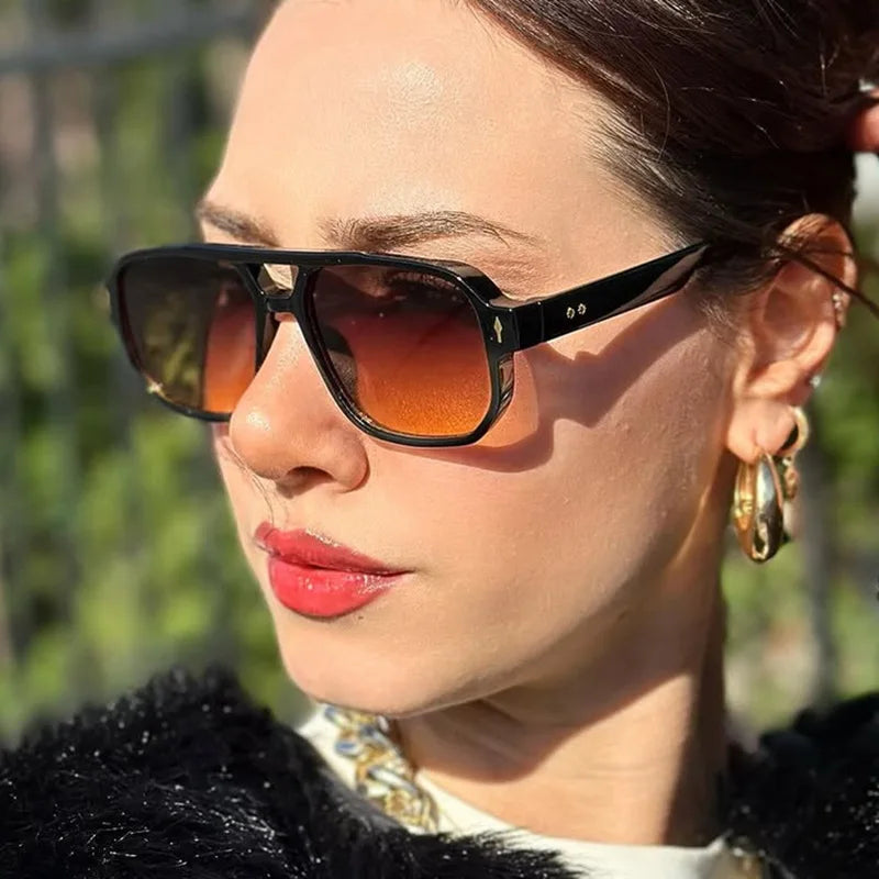 Gafas de sol cuadradas clásicas de doble puente para mujer y hombre, lentes transparentes a la moda con lentes oceánicos, remaches de tendencia, gafas de sol femeninas UV400