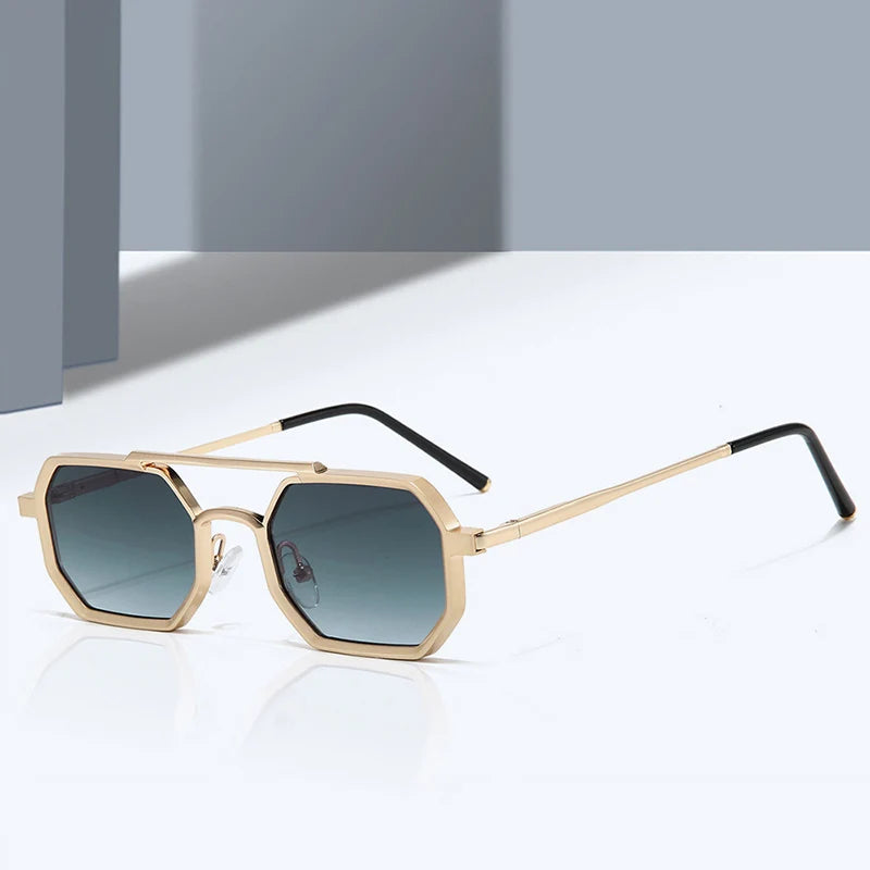SHAUNA Retro doble puente hombres polígono pequeñas gafas de sol cuadradas moda claro océano gradiente lente gafas mujeres marco de Metal