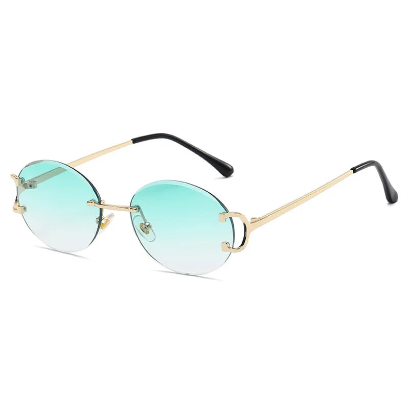 Gafas de sol redondas sin montura para mujer, anteojos de sol de Metal recortados, de moda Retro, con ojos redondos pequeños, de lujo, de aleación para fiesta de compras, 2023