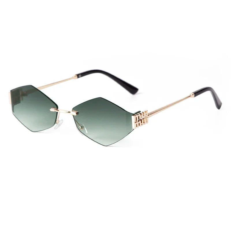 STORY-gafas de sol hexagonales sin montura para hombre y mujer, lentes de sol sin marco de Metal, de diseñador de marca de lujo, a la moda, color azul, S8066A