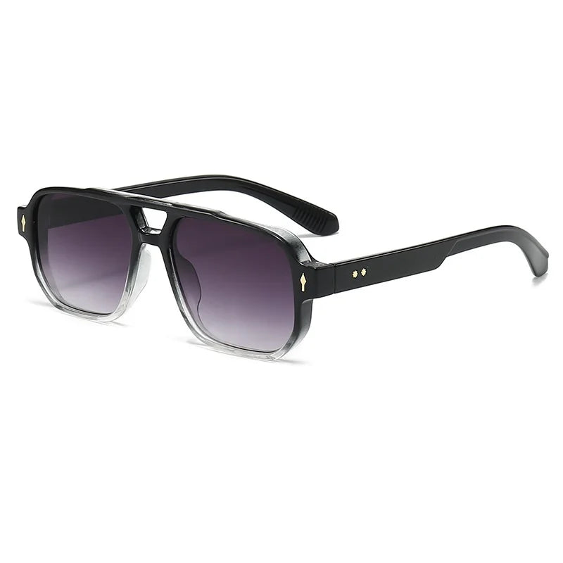Gafas de sol cuadradas clásicas de doble puente para mujer y hombre, lentes transparentes a la moda con lentes oceánicos, remaches de tendencia, gafas de sol femeninas UV400