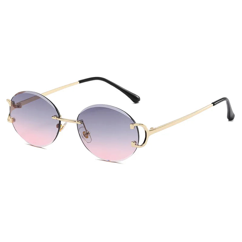 Gafas de sol redondas sin montura para mujer, anteojos de sol de Metal recortados, de moda Retro, con ojos redondos pequeños, de lujo, de aleación para fiesta de compras, 2023