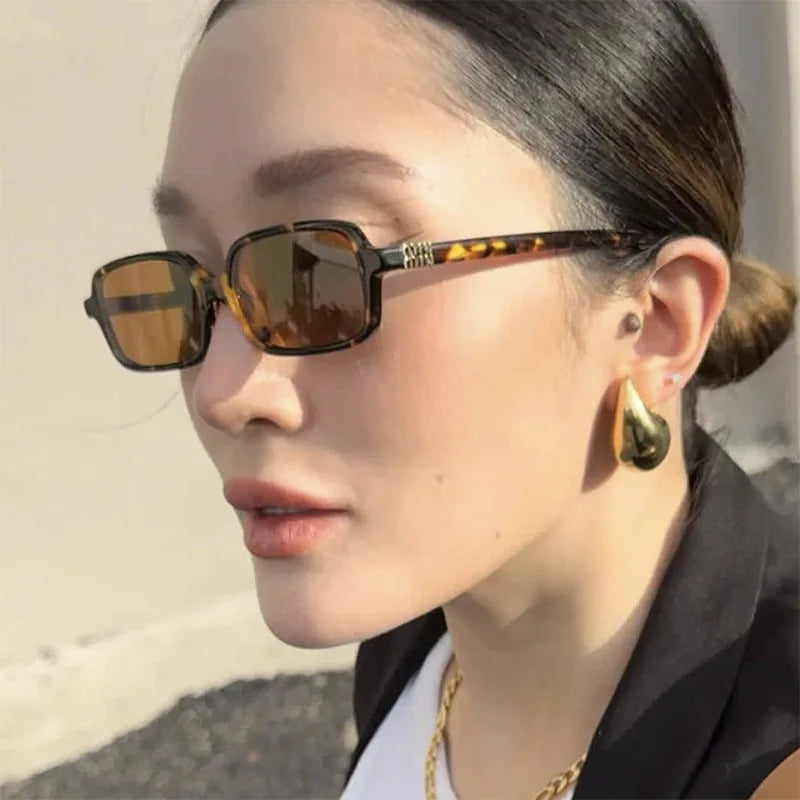 Gafas de sol rectangulares pequeñas y sexis para mujer, gafas de sol de leopardo de diseñador de marca Vintage, gafas de sol para hombre, gafas femeninas UV400