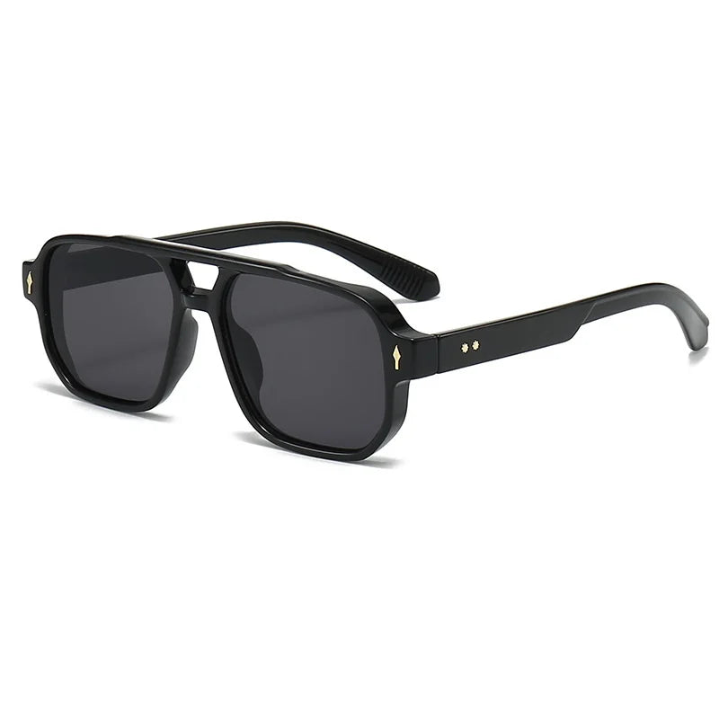Gafas de sol cuadradas clásicas de doble puente para mujer y hombre, lentes transparentes a la moda con lentes oceánicos, remaches de tendencia, gafas de sol femeninas UV400