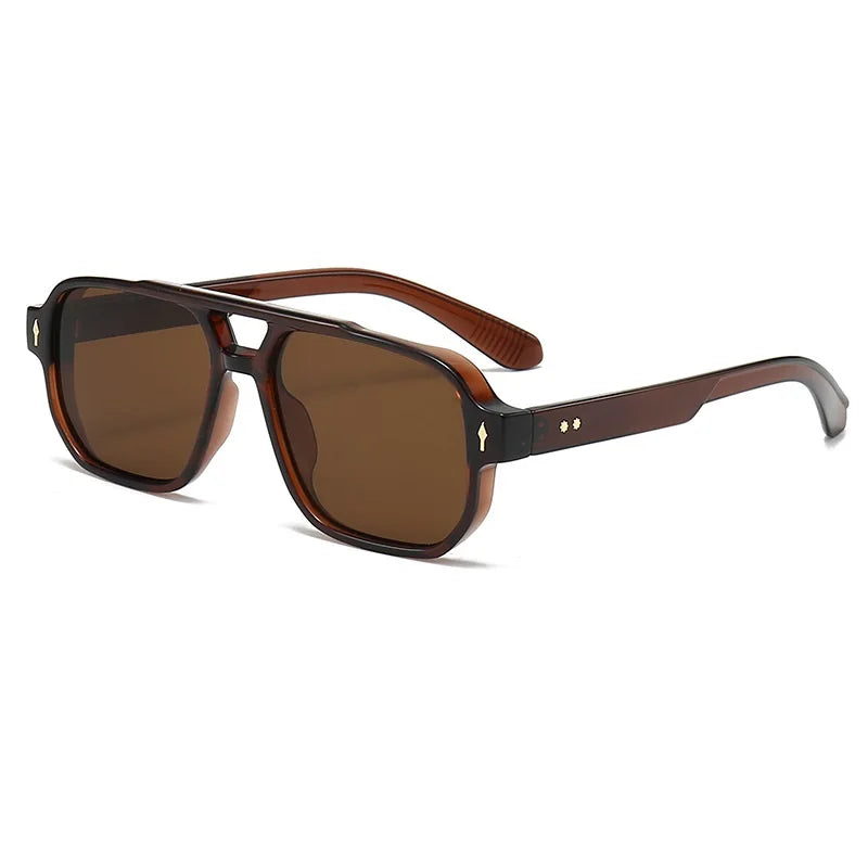 Gafas de sol cuadradas clásicas de doble puente para mujer y hombre, lentes transparentes a la moda con lentes oceánicos, remaches de tendencia, gafas de sol femeninas UV400
