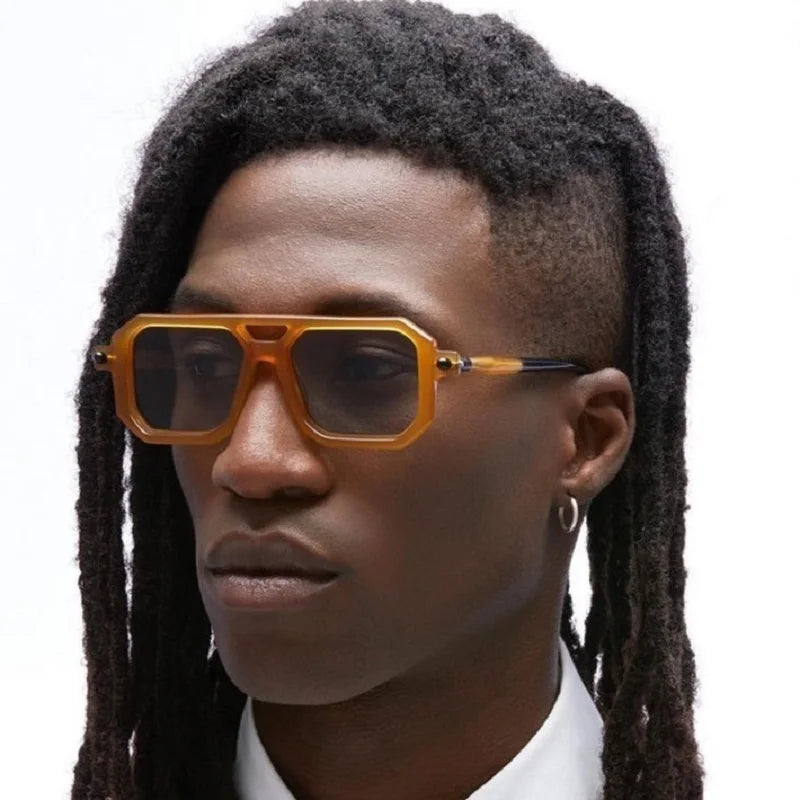 Gafas de sol cuadradas para hombre y mujer, lentes de sol cuadradas a la moda, de lujo, Retro, doble puente, transparentes, anti-blu-ray, marco de Tranding Shades, UV400