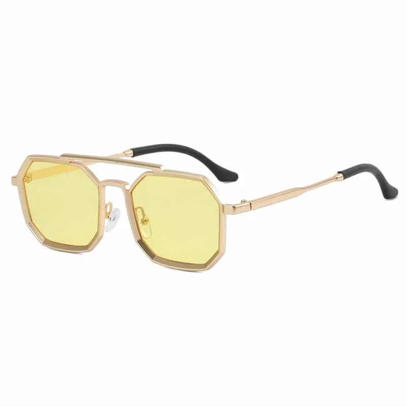 Gafas de sol con montura pequeña de Metal Vintage para hombre y mujer, anteojos de sol poligonales elegantes a la moda con doble puente, UV400