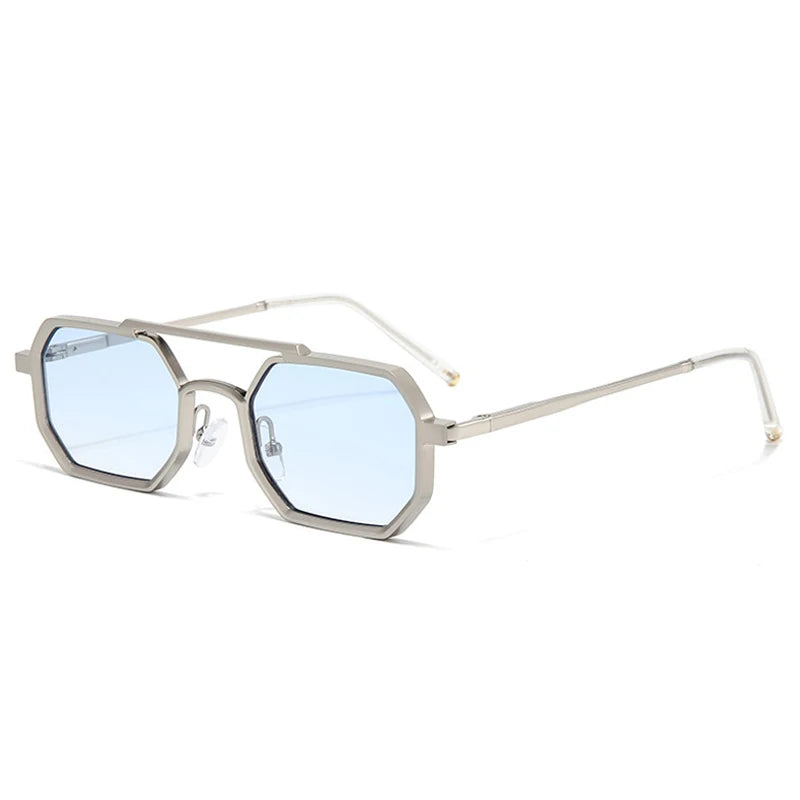 SHAUNA Retro doble puente hombres polígono pequeñas gafas de sol cuadradas moda claro océano gradiente lente gafas mujeres marco de Metal