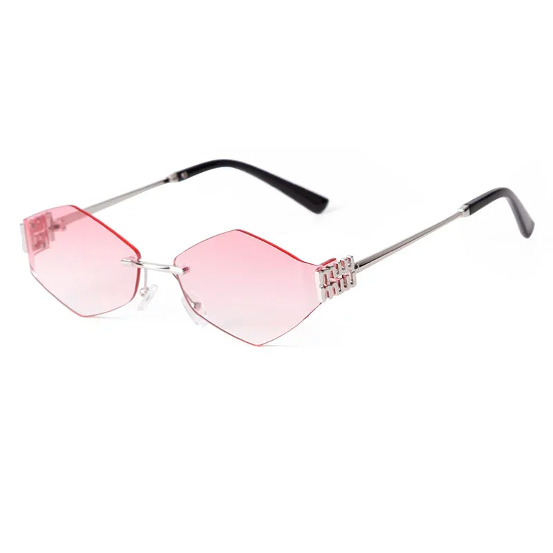 STORY-gafas de sol hexagonales sin montura para hombre y mujer, lentes de sol sin marco de Metal, de diseñador de marca de lujo, a la moda, color azul, S8066A