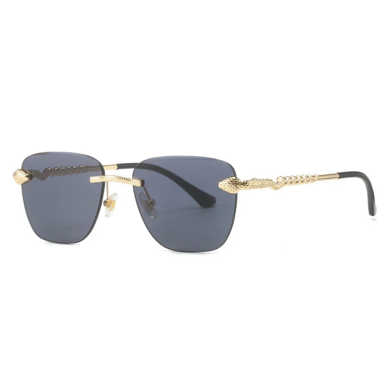 Gafas de sol cuadradas sin montura para hombre y mujer, lentes de sol cuadradas de diseñador de marca Vintage, a la moda, de lujo, de Metal y serpiente