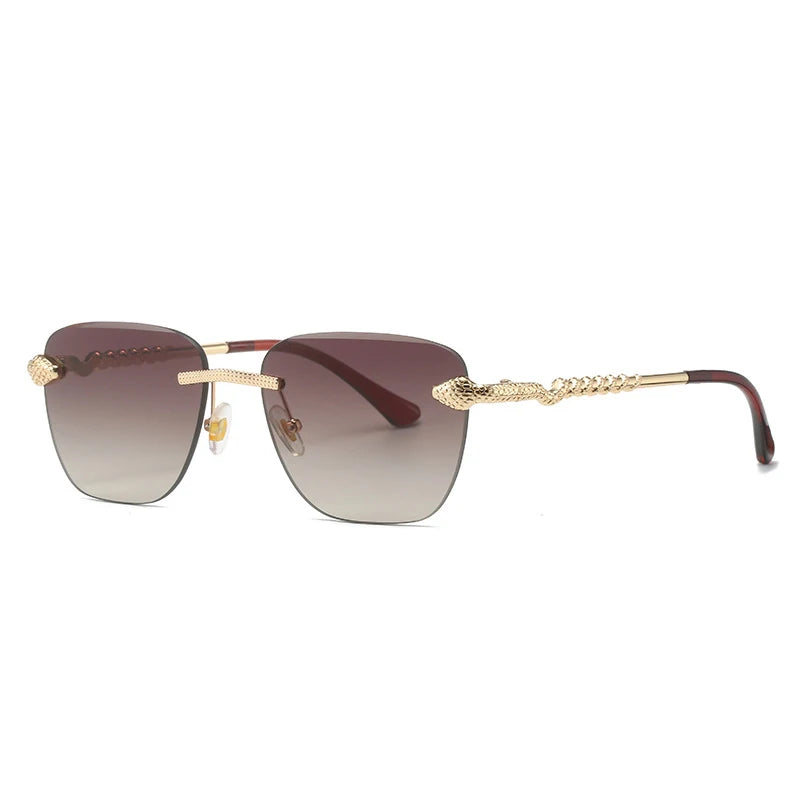 Gafas de sol cuadradas sin montura para hombre y mujer, lentes de sol cuadradas de diseñador de marca Vintage, a la moda, de lujo, de Metal y serpiente