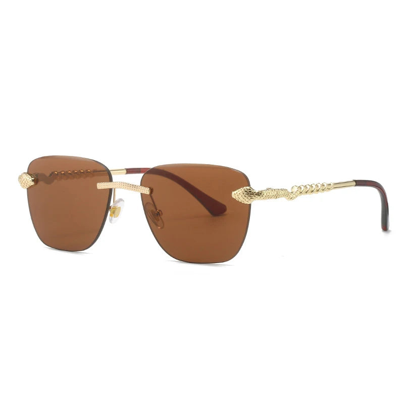 Gafas de sol cuadradas sin montura para hombre y mujer, lentes de sol cuadradas de diseñador de marca Vintage, a la moda, de lujo, de Metal y serpiente