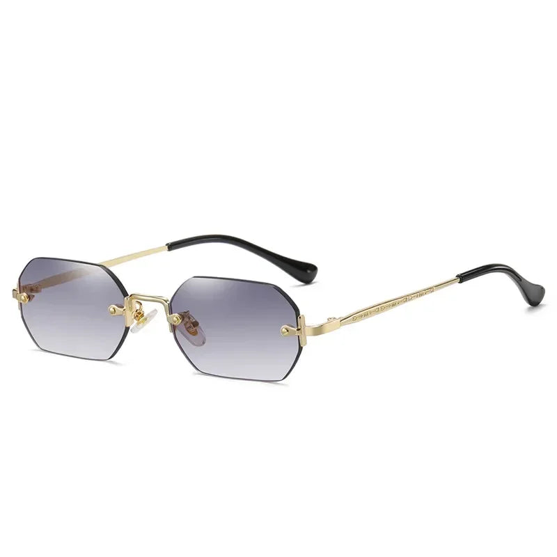 Gafas de sol poligonales sin montura Vintage para mujer y hombre, gafas de sol de marca de lujo de diseñador, gafas de sol populares de viaje con montura pequeña para mujer