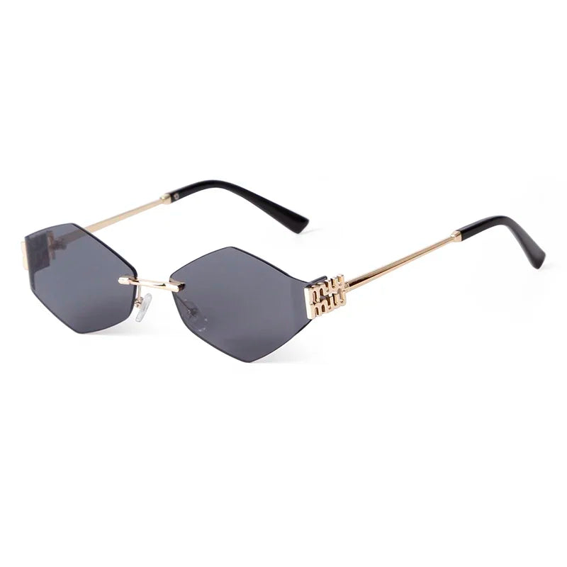 STORY-gafas de sol hexagonales sin montura para hombre y mujer, lentes de sol sin marco de Metal, de diseñador de marca de lujo, a la moda, color azul, S8066A