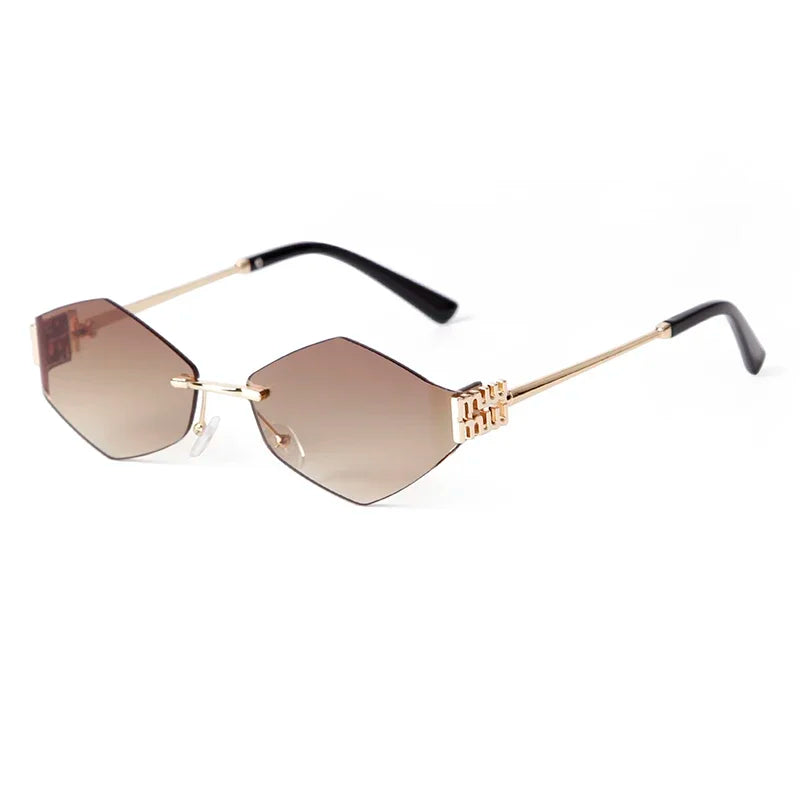 STORY-gafas de sol hexagonales sin montura para hombre y mujer, lentes de sol sin marco de Metal, de diseñador de marca de lujo, a la moda, color azul, S8066A