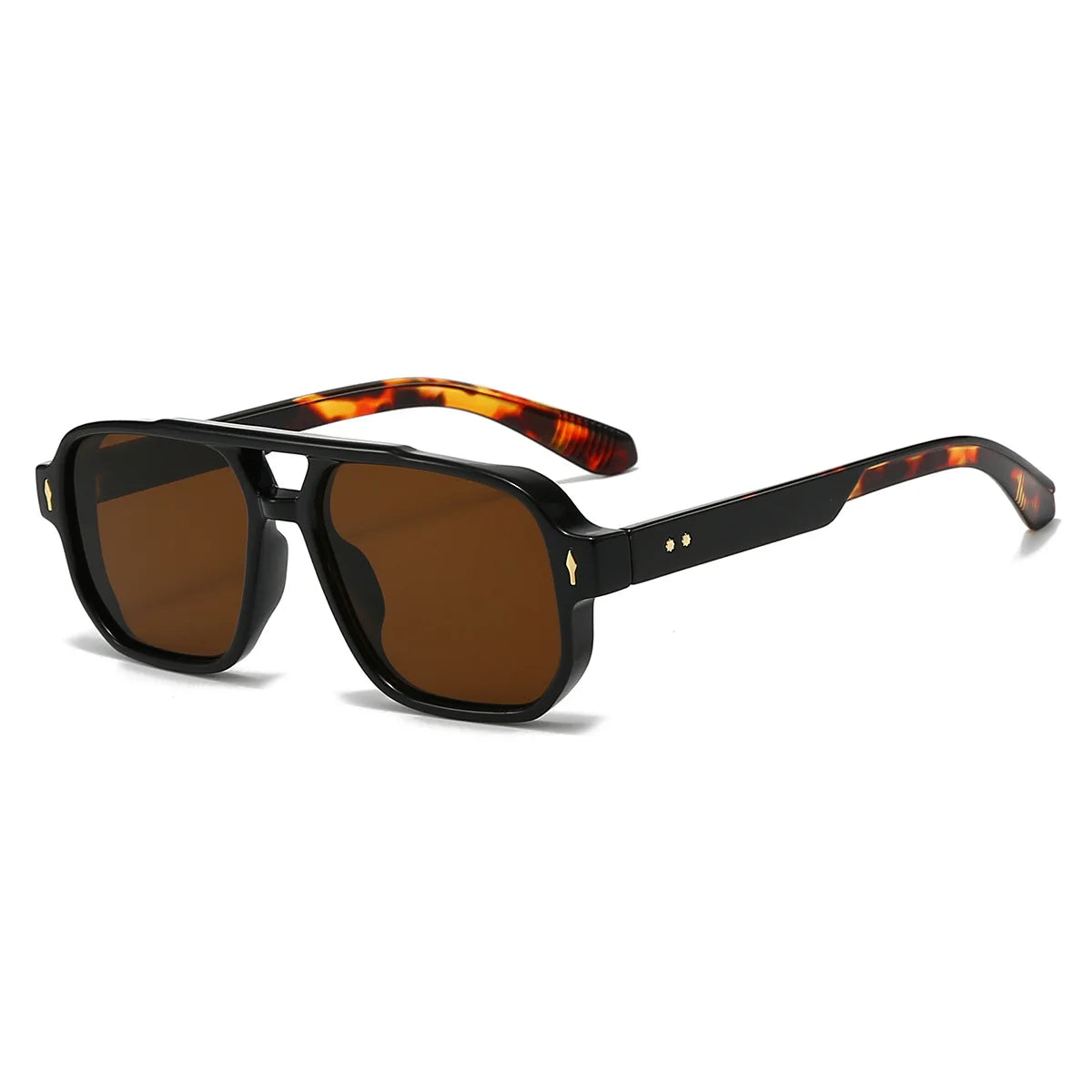 Gafas de sol cuadradas clásicas de doble puente para mujer y hombre, lentes transparentes a la moda con lentes oceánicos, remaches de tendencia, gafas de sol femeninas UV400
