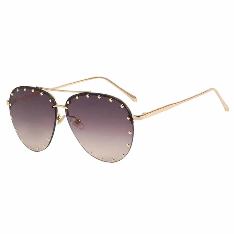 Nuevas gafas De Sol De lujo para mujer con remaches De Metal, gafas De Sol sin montura para piloto, gafas con personalidad para mujer, gafas geniales, gafas De Sol para mujer UV400