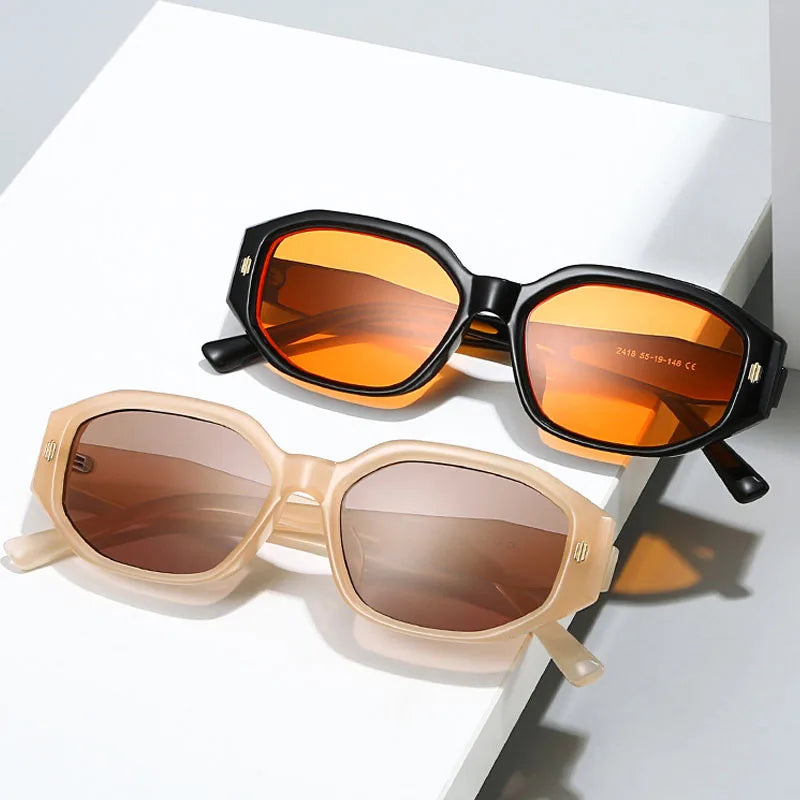 SHAUNA Gafas de sol cuadradas poligonales de moda para mujer, gafas de sol con gradiente UV400, remaches Retro para hombre
