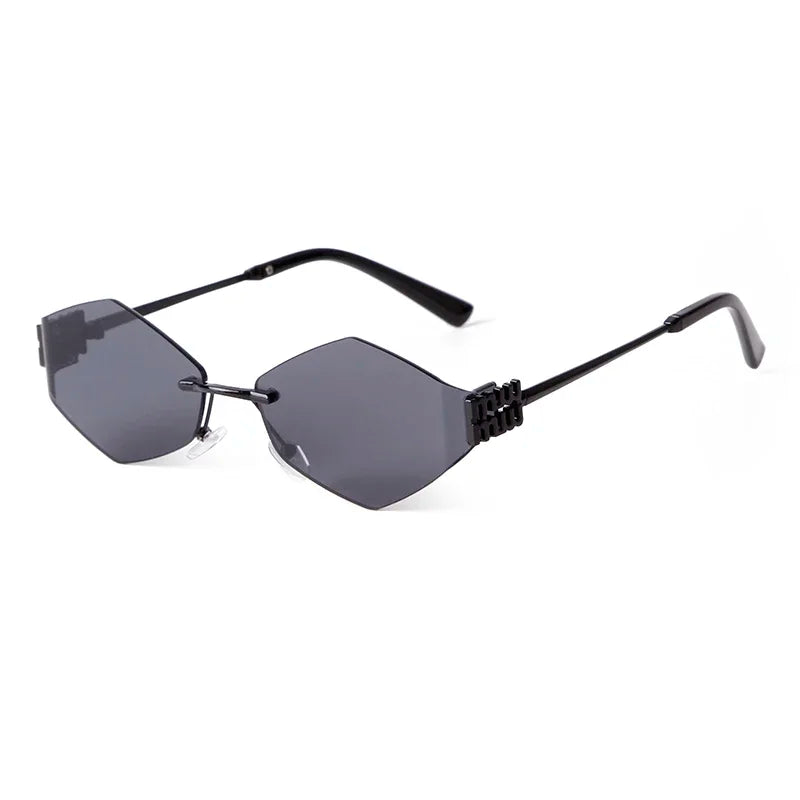 STORY-gafas de sol hexagonales sin montura para hombre y mujer, lentes de sol sin marco de Metal, de diseñador de marca de lujo, a la moda, color azul, S8066A