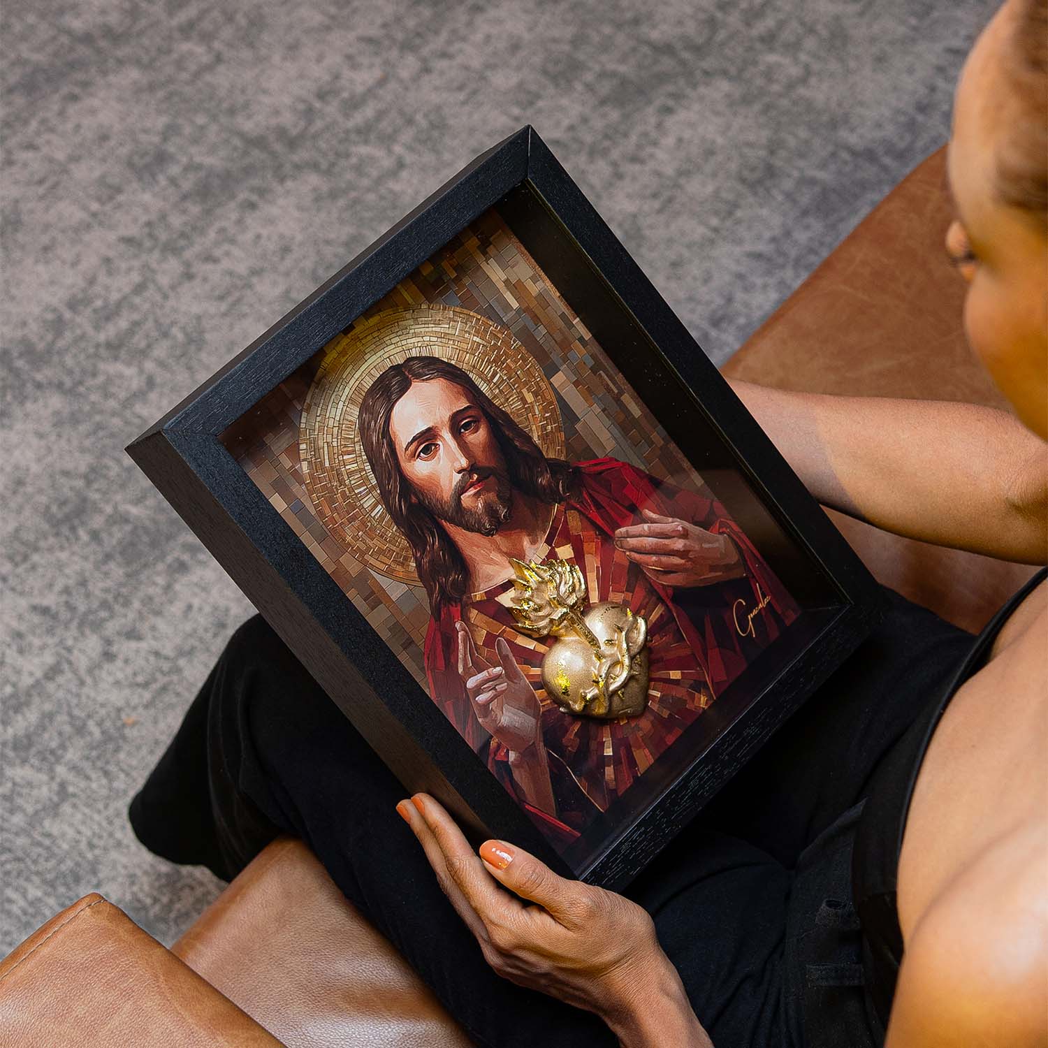 2 Cuadros "Corazones de Jesús y María"