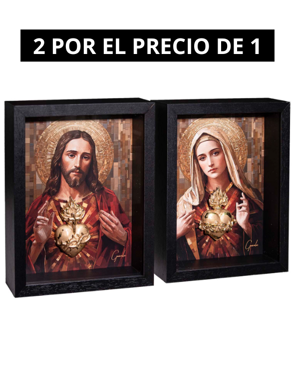 2 Cuadros "Corazones de Jesús y María"