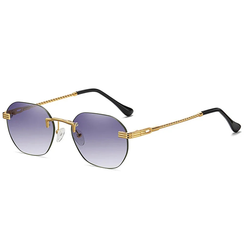 Gafas de sol marrones sin marco de Metal dorado para mujer, lentes degradados sin montura, gafas de sol azules de moda para hombres UV400 verano 2025