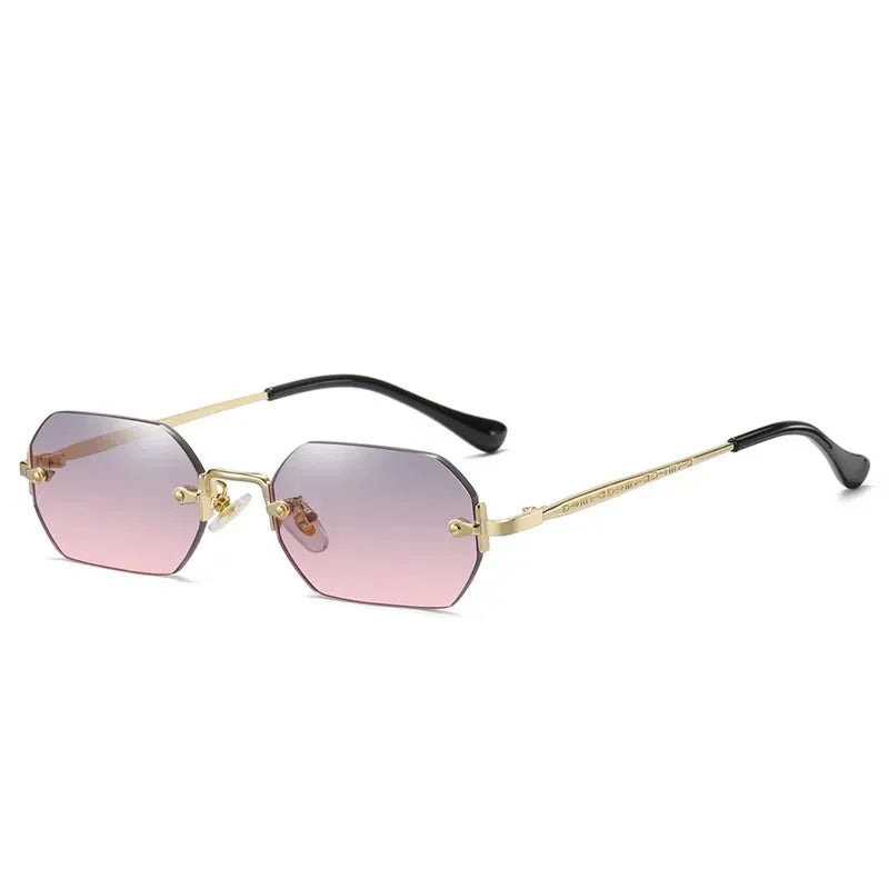 Gafas de sol poligonales sin montura Vintage para mujer y hombre, gafas de sol de marca de lujo de diseñador, gafas de sol populares de viaje con montura pequeña para mujer