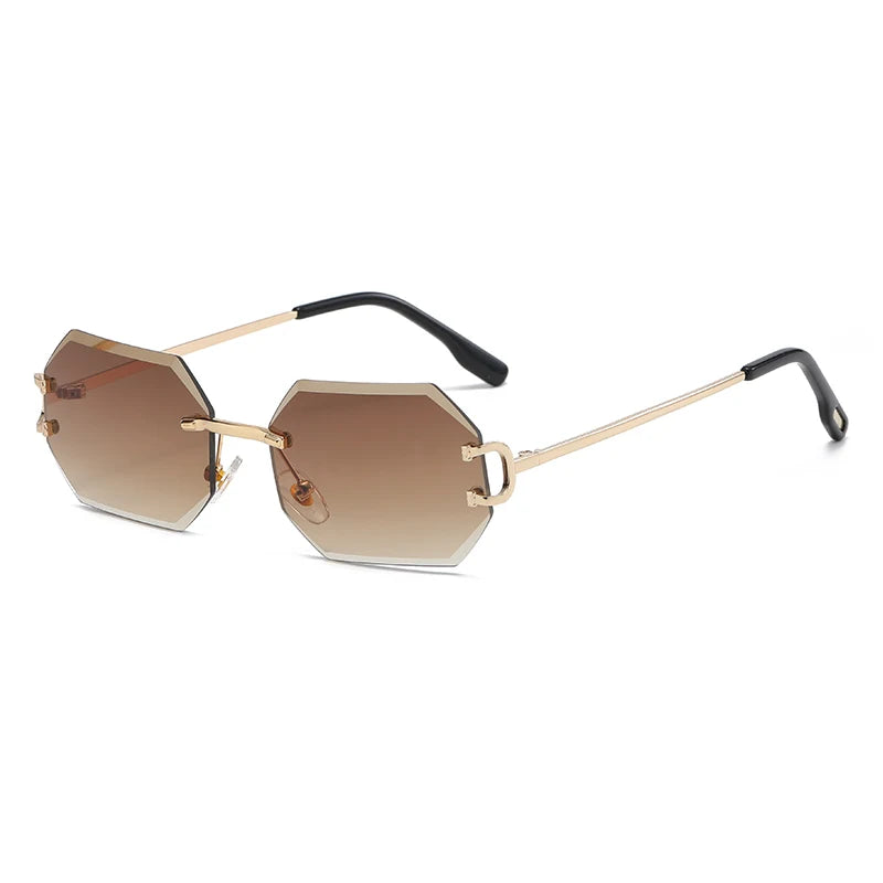 Gafas de sol octagonales sin montura con borde de corte, gafas de sol de Metal a la moda, gafas de sol con foto modernas para hombres y mujeres transfronterizas