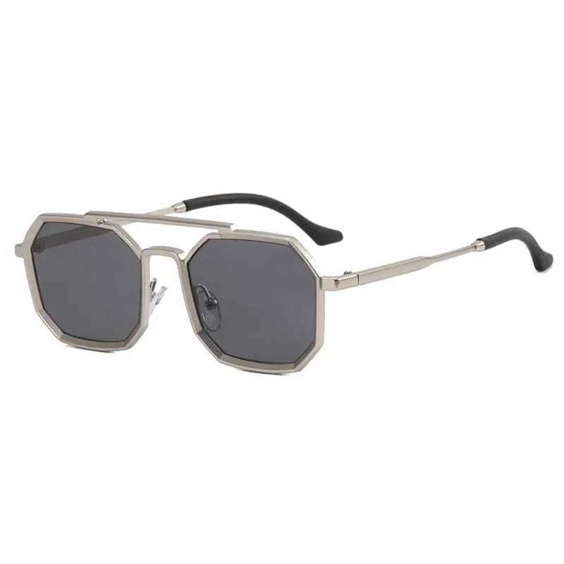 Gafas de sol con montura pequeña de Metal Vintage para hombre y mujer, anteojos de sol poligonales elegantes a la moda con doble puente, UV400