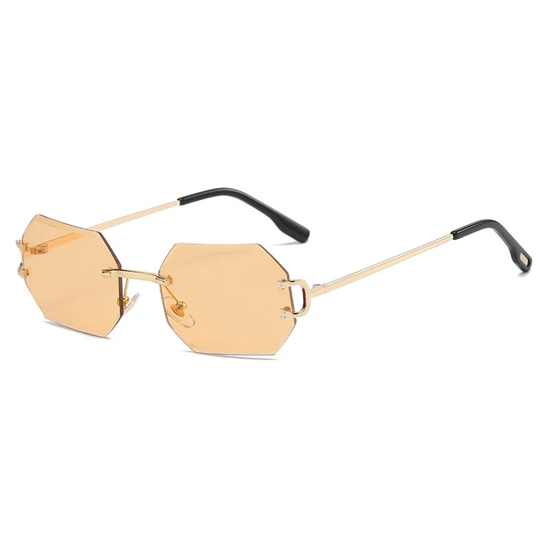 Gafas de sol octagonales sin montura con borde de corte, gafas de sol de Metal a la moda, gafas de sol con foto modernas para hombres y mujeres transfronterizas