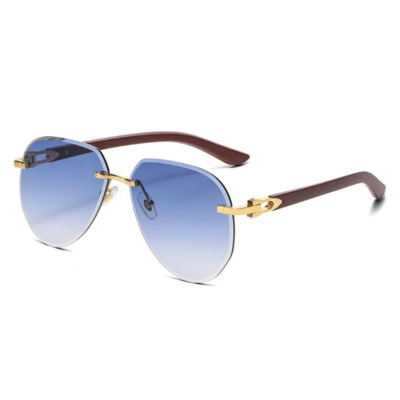 Gafas de sol de piloto Vintage sin montura para mujer y hombre, gafas de sol de marca de lujo de diseñador Punk, gafas de sol con gradiente populares de grano de madera UV400
