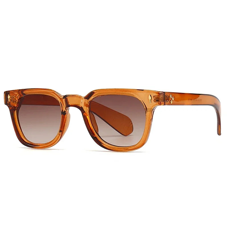 Gafas de sol cuadradas retro con remaches para hombre, gafas de sol verdes UV400 a la moda para mujer