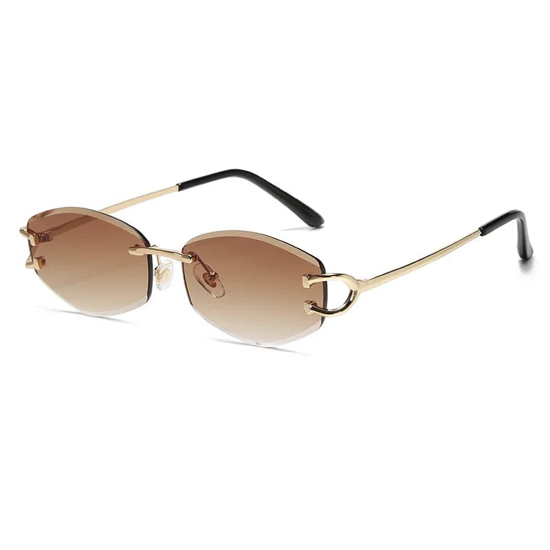 Gafas de sol sin marco a la moda para hombre, gafas de sol multicolores de alta gama de Metal para mujer, gafas de sol de calle de estilo Neutral Uv400