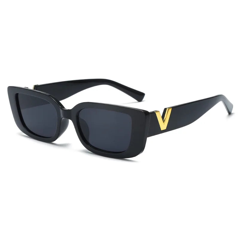Gafas de sol rectangulares Retro para mujer, gafas de sol con montura pequeña Vintage de diseñador, gafas cuadradas negras clásicas para mujer