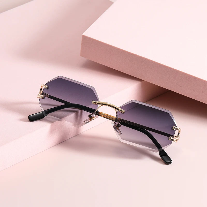 Gafas de sol octagonales sin montura con borde de corte, gafas de sol de Metal a la moda, gafas de sol con foto modernas para hombres y mujeres transfronterizas