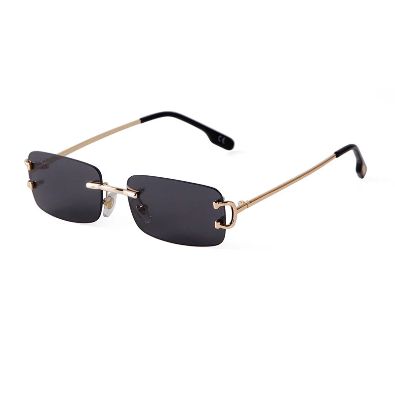 Gafas de sol rectangulares sin montura azules para hombre, diseño de marca 2025, gafas de sol cuadradas de Metal a la moda para dama, lentes degradados sin marco UV400