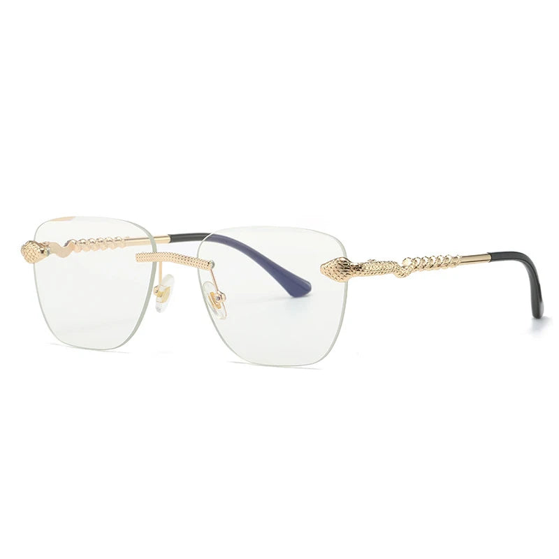 Gafas de sol cuadradas sin montura para hombre y mujer, lentes de sol cuadradas de diseñador de marca Vintage, a la moda, de lujo, de Metal y serpiente