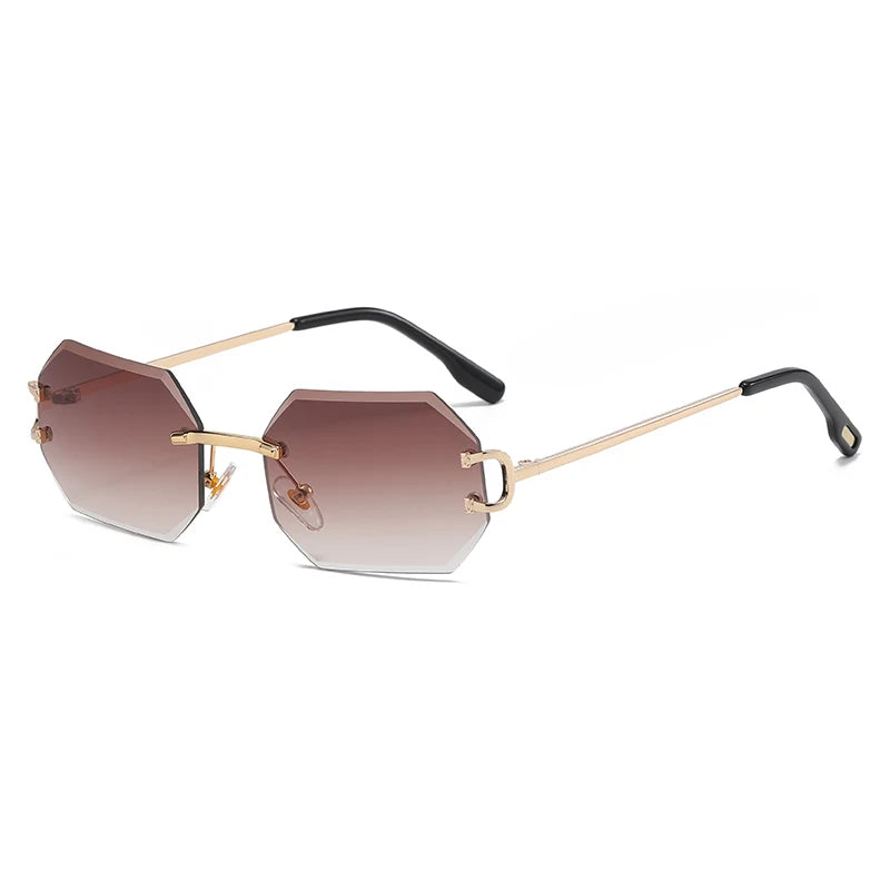 Gafas de sol octagonales sin montura con borde de corte, gafas de sol de Metal a la moda, gafas de sol con foto modernas para hombres y mujeres transfronterizas