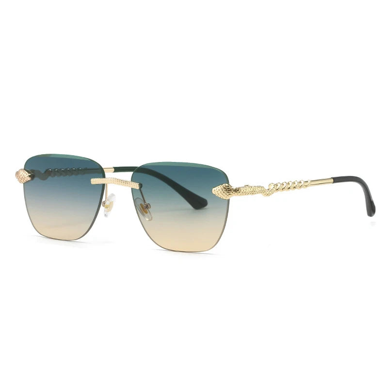 Gafas de sol cuadradas sin montura para hombre y mujer, lentes de sol cuadradas de diseñador de marca Vintage, a la moda, de lujo, de Metal y serpiente